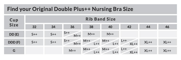 Size Chart for Bravado Designs Original Nursing Bra - Double Plus