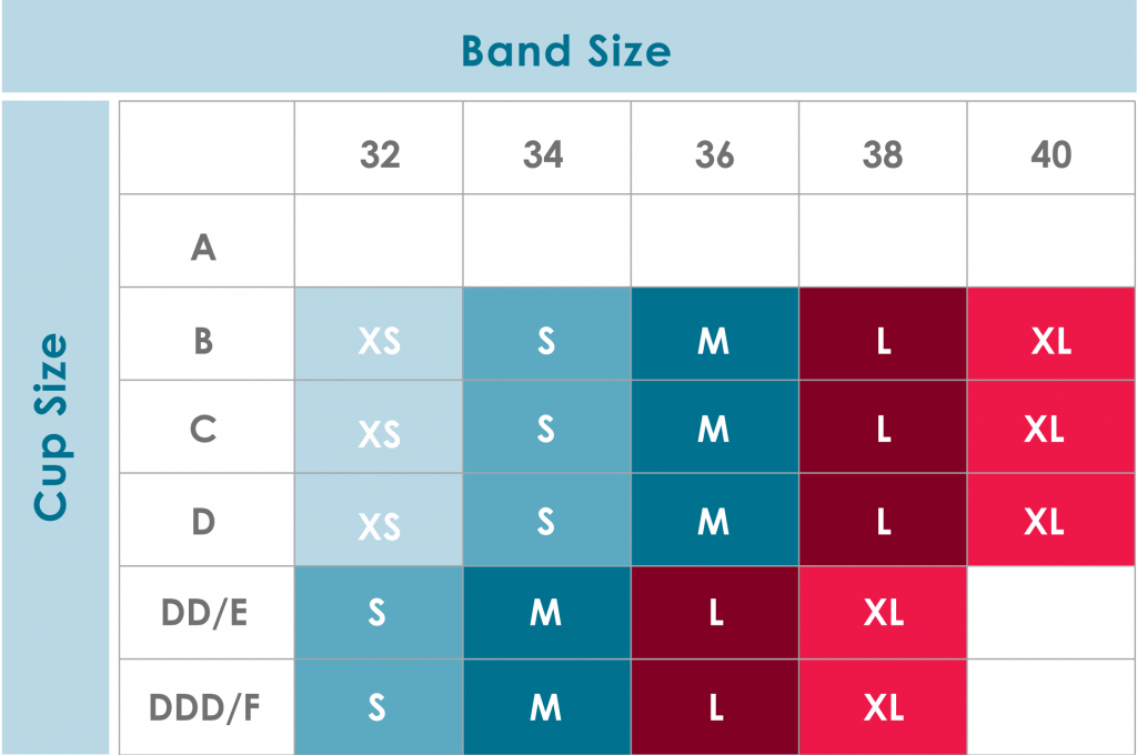 Size Chart for Rumina Classic Crossover Hands-Free Pump&Nurse™ Cotton Bra w. Back Clasp