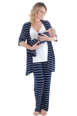 Roxanne 5 Piece Maternity and Nursing PJ Pant Set with Robe with Gown by Everly Grey