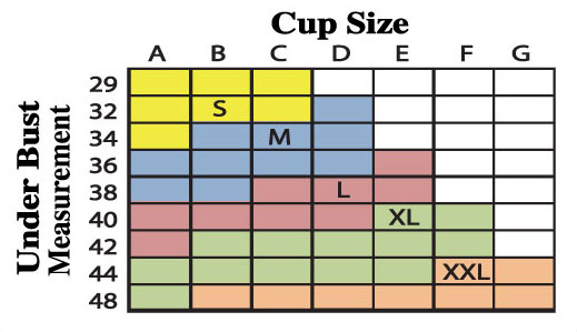 Size Chart for Majamas Organic Padded Addy Bra - 2 Pack