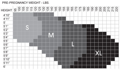Size Chart for Preggers Sheer Maternity Pantyhose