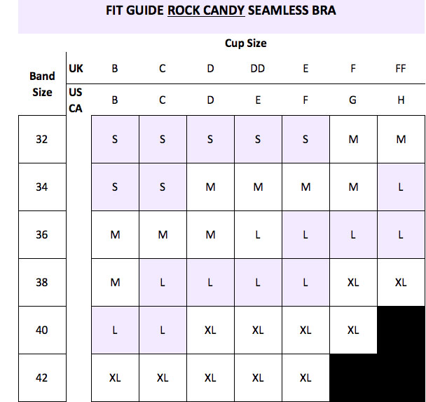 Size Chart for Cake Maternity Rock Candy Seamless Nursing Bra