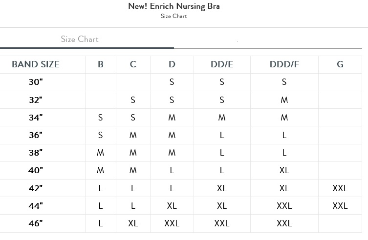 Size Chart for Bravado Designs Enrich Seamless Nursing Bra