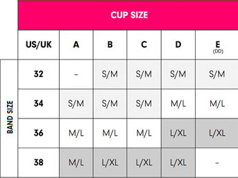Size Chart for Serenity Moulded Seamless Sleep Bra by Charley M