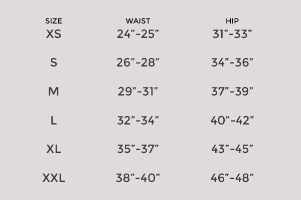 Size Chart for Girlfriend Collective Compressive High-Rise Legging 7/8 Length (23.3/4 inseam)