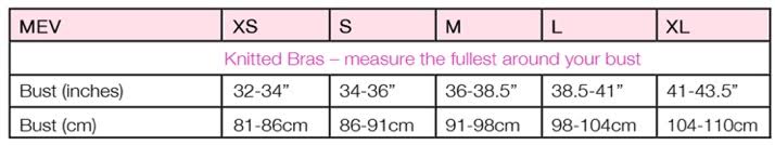 Size Chart for Cross-Front Cotton Sleep Bra by Mothers en Vogue