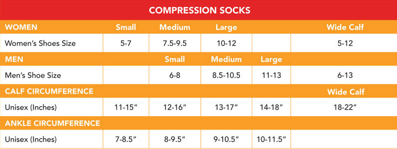 Size Chart for Vim & Vigr 20-30 mmHg Women's Stylish Compression Socks - Nylon