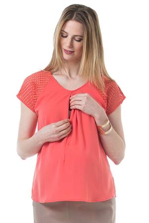 Christiane Grid Crochet Sleeve Woven Nursing Top by Bove by Spring Maternity