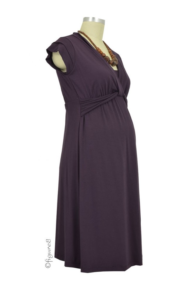 JW D&A Bamboo Twist Front Nursing Dress in Eggplant by Japanese Weekend