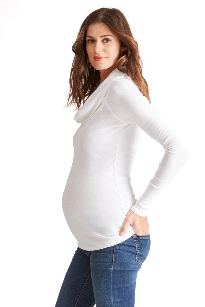Ingrid & Isabel Long Sleeve Cowl Neck Maternity Tee in Bright White