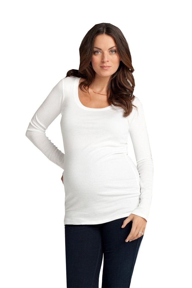 Ingrid & Isabel Long Sleeve Lux Scoop Neck Maternity Tee in Bright White