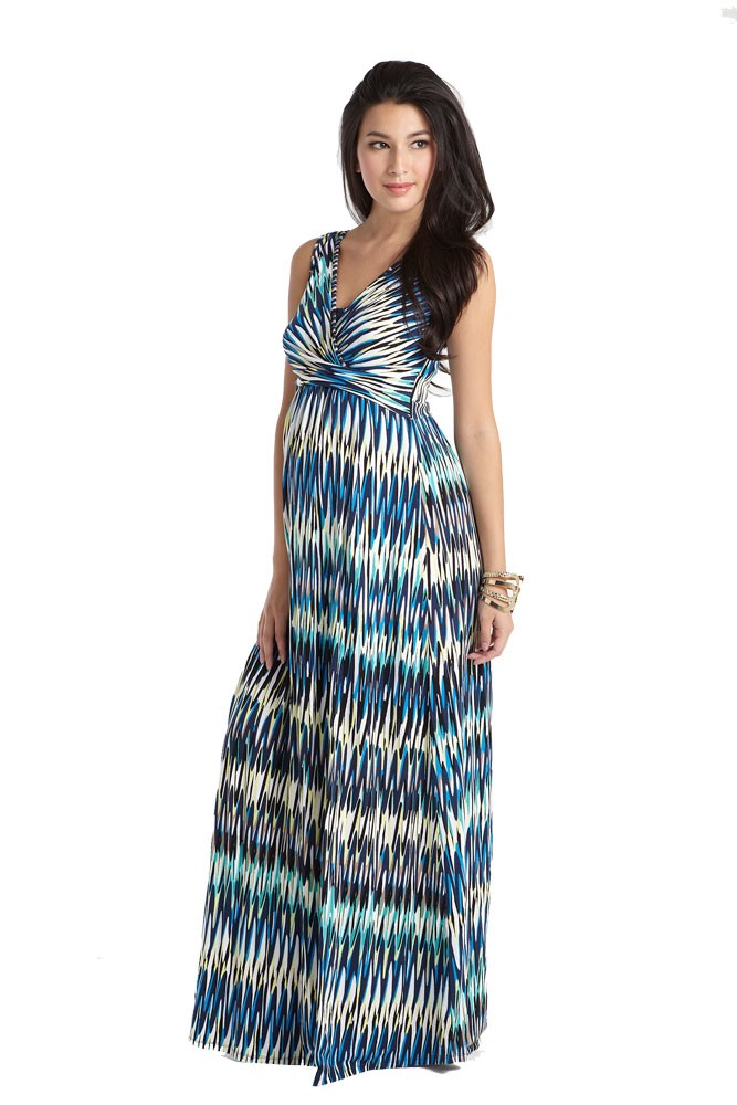 Ava Wrap Sleeveless Maxi Maternity & Nursing Dress in Chevron Print by ...
