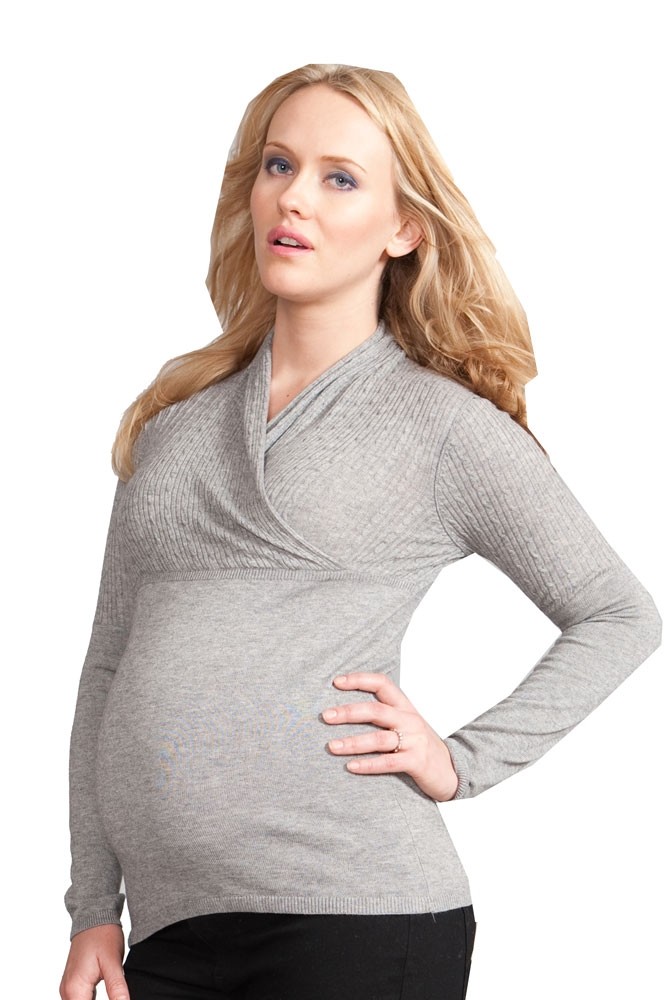 Seraphine Blair Cable Knit Nursing Sweater in Grey