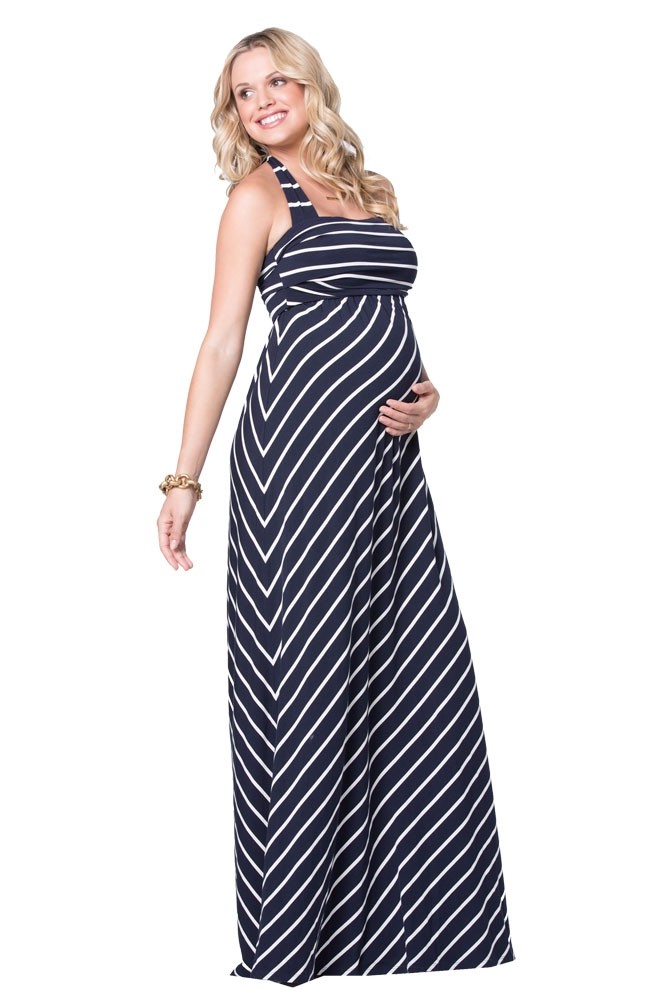 Ingrid & Isabel Stripes Convertible Maxi Maternity Dress in Navy Stripes