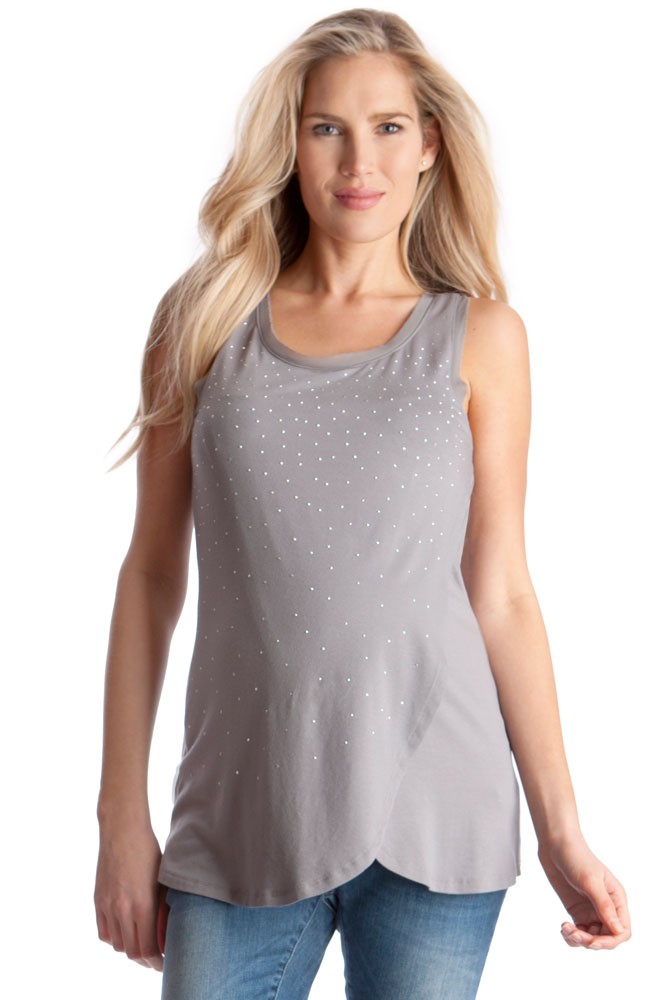 Seraphine Rosalie Studded Mock Wrap Nursing Top in Pebble with Silver Studs