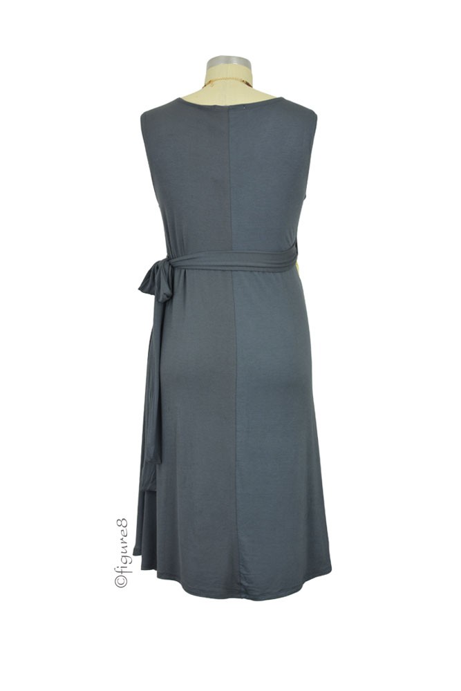 Claire Faux Wrap Colorblock Maternity & Nursing Dress in Grey by Everly ...
