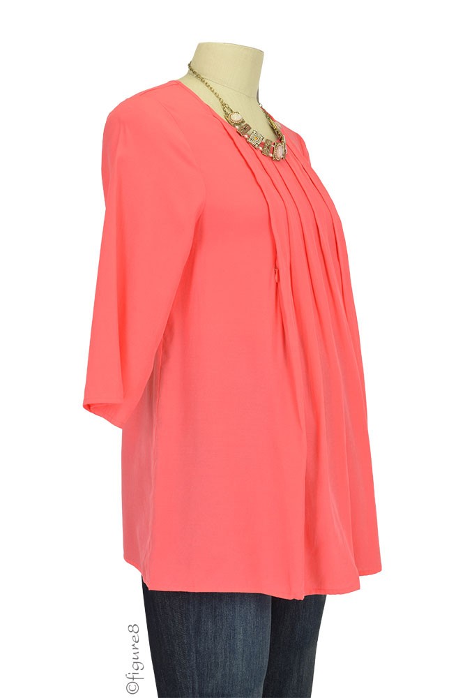 Spring Maternity Pansy Pleated Nursing Blouse in Persimmon