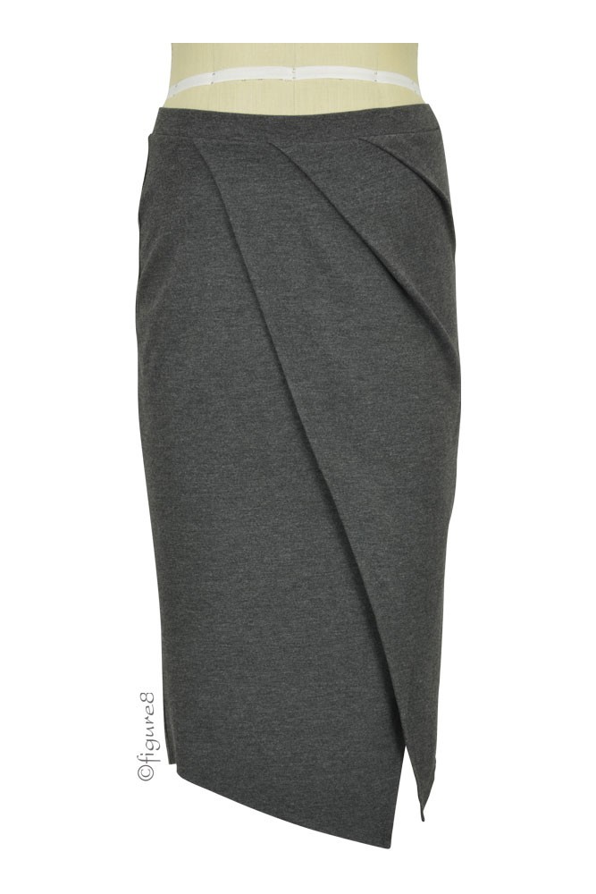 Uma Draped Midi Maternity Skirt in Heather Charcoal by Mothers en Vogue