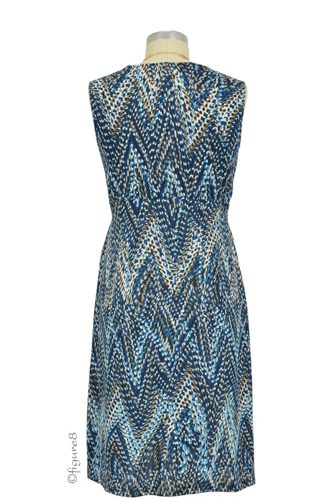 Mel Sleeveless Twisty Maternity & Nursing Dress in Blue Zigzag by JWSF
