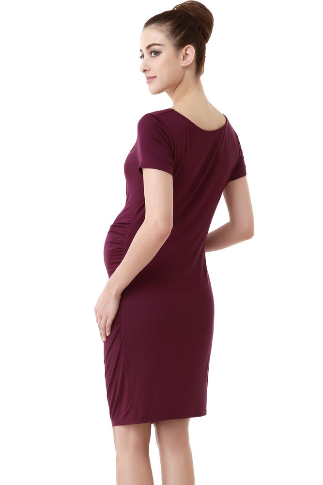 Cassie Cowl Neck Ruched Midi Maternity Dress in Eggplant by Kimi & Kai ...