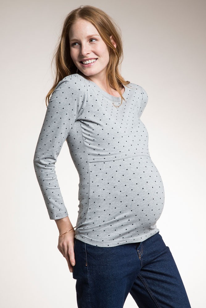 Boob Design Organic Dotted Long Sleeve Maternity & Nursing Top in Grey ...