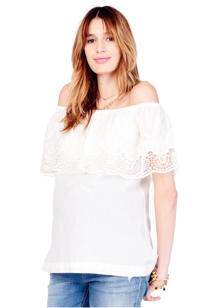 Ingrid & Isabel Off-the-Shoulder Lace Maternity Top in Ivory